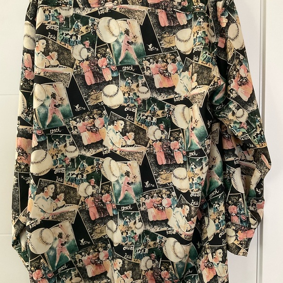 Robert Stock Sz L Silk Baseball Art Yankees Babe Ruth Gehrig Maris Mantle Shirt - Picture 5 of 9